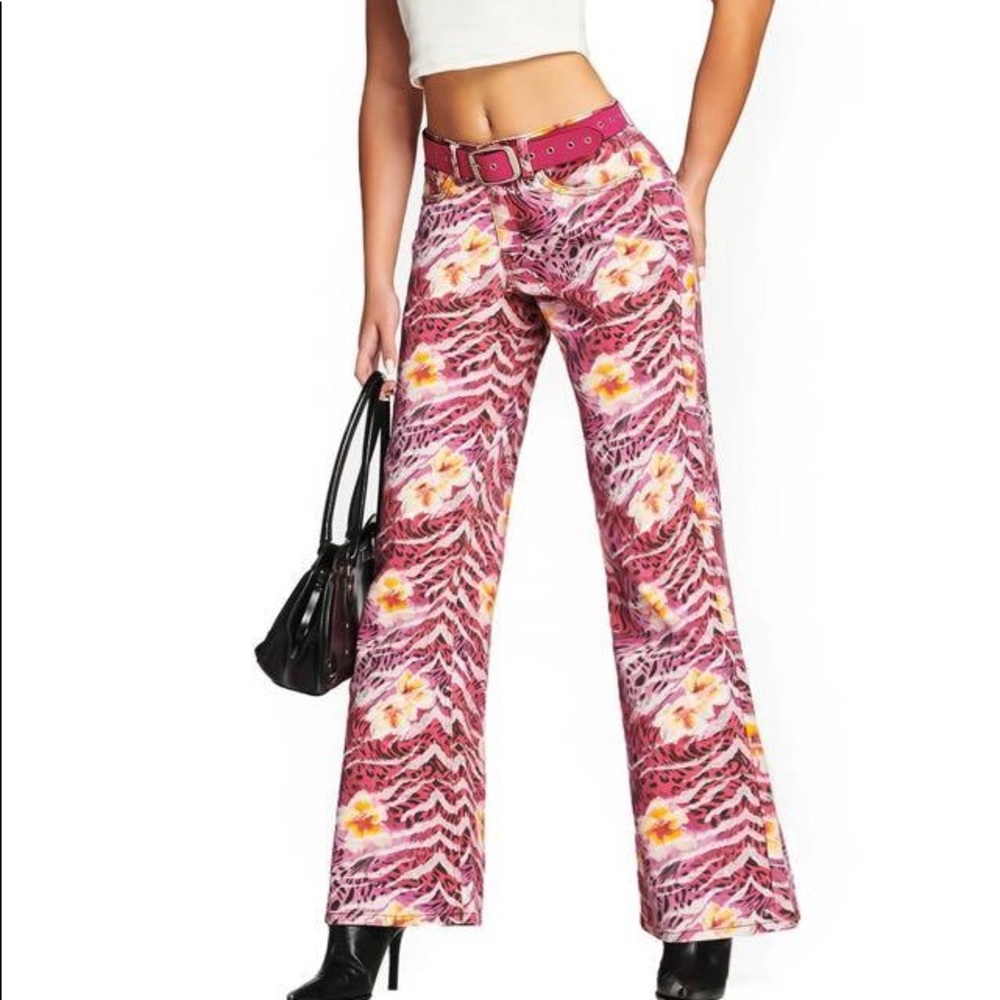 I.AM.GIA hibiscus printed wide leg jeans WITHOUT belt